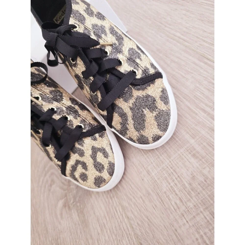 Keds Kate Spade Kickstart Animal Leopard Print Glitter Sneakers Shoes 5 Womens